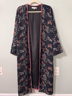 Vintage Anthropologie Solitaire Kimono Cardigan Size L Long Floral Duster